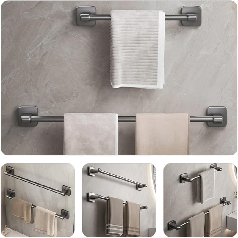 Gatuida Punch Free Bathroom Towel Holder 40Cm Gray Metal Self Adhesive No Drill Wall Mounted - Image 3